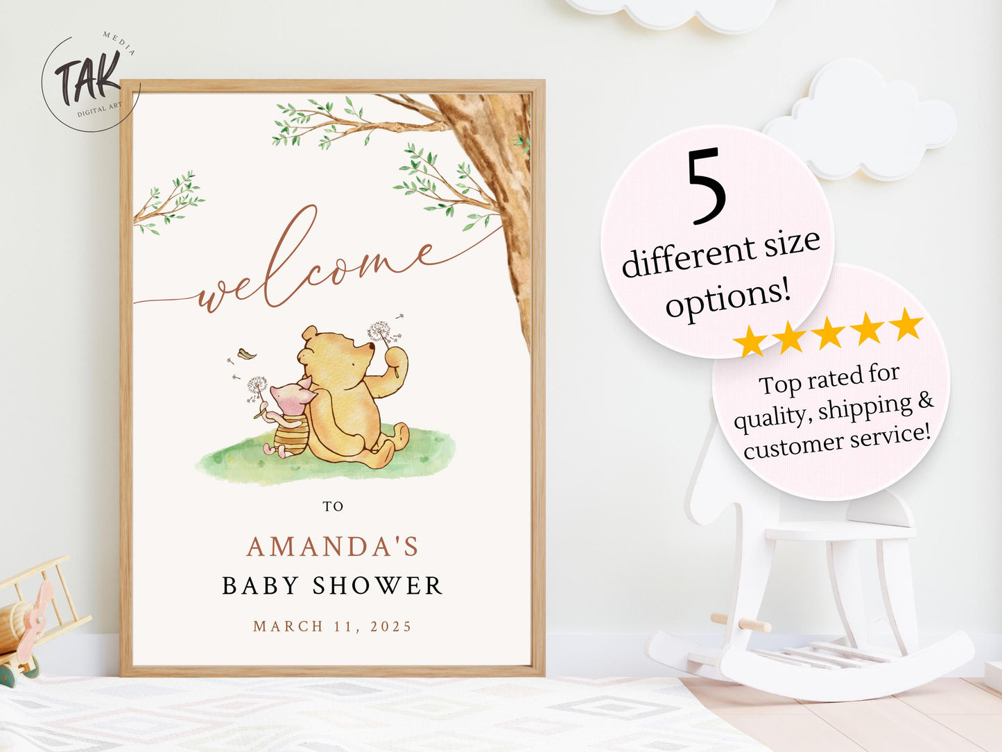 Winnie The Pooh Baby Shower Welcome Sign, Pooh Baby Shower Welcome, Gender Neutral Winnie The Pooh