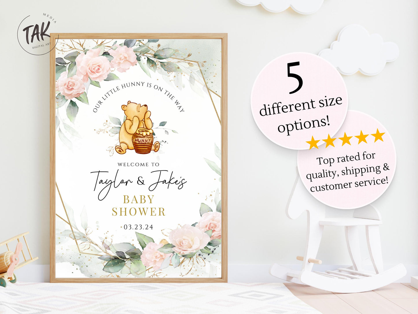 Winnie The Pooh Baby Shower Welcome Sign, Pooh Baby Shower Welcome, Printed Gender Neutral Winnie The Pooh Foam Board Welcome Sign