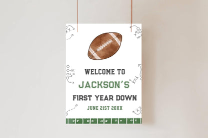 Printed Football First Birthday Welcome Sign, Custom Name Kids Birthday Party Board, Sports Theme Party Foam Board, Boy Party Birthday Decor