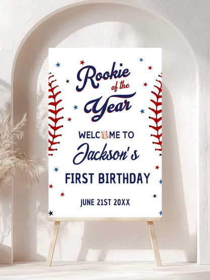 Printed Baseball Rookie of the Year 1st Birthday Welcome Sign, Custom Foam Board Birthday Decor, Boy First Birthday Sports Theme Custom Sign