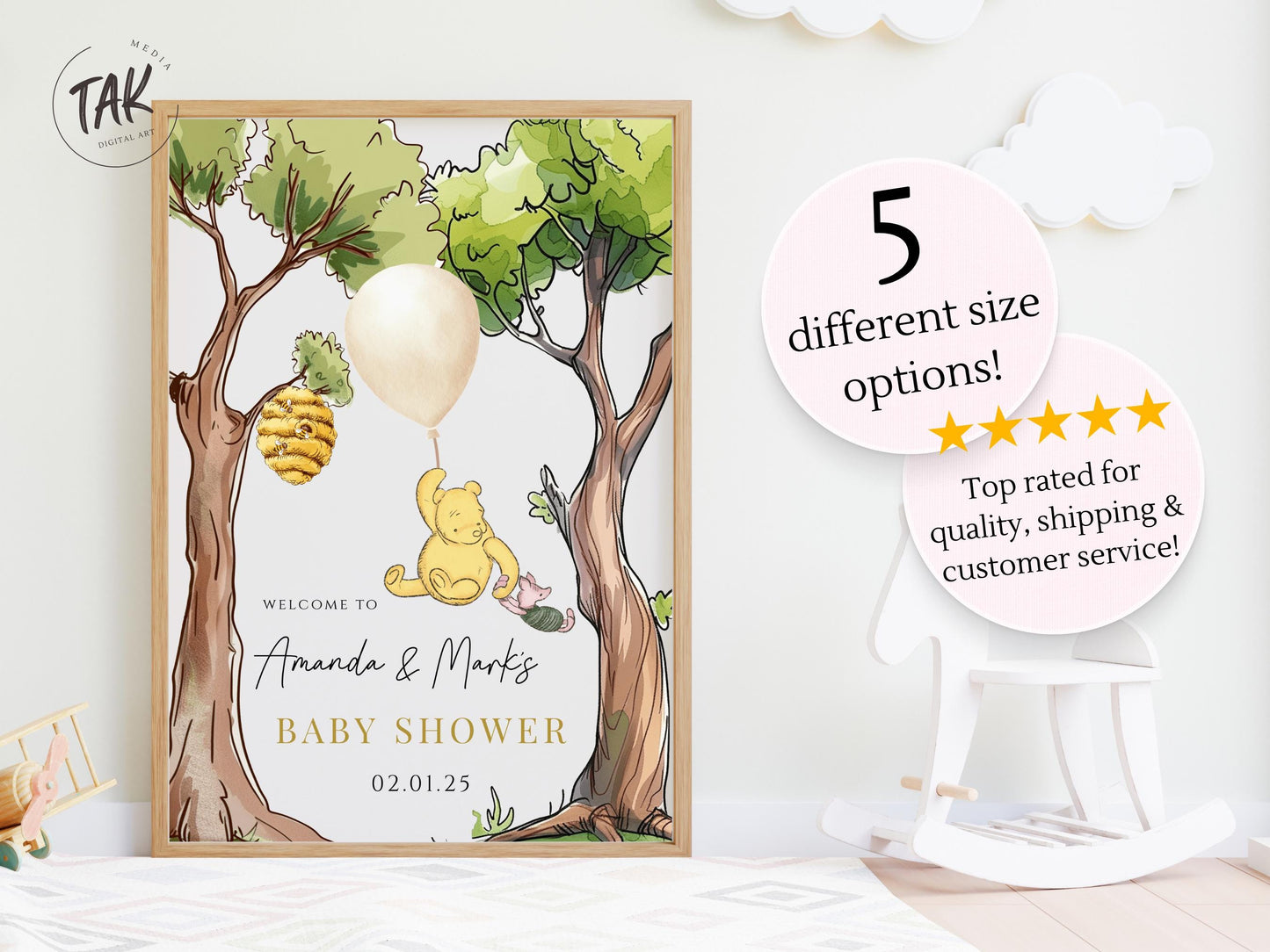 Printed Winnie The Pooh Baby Shower Welcome Sign, Pooh Baby Shower Welcome, Printed Gender Neutral Winnie The Pooh Foam Board Welcome Sign
