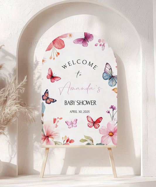 Arch Butterfly Floral Baby Shower Welcome Sign, Floral Shower Welcome, Custom Printed Gender Neutral Custom Foam Board