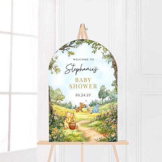 Printed Arch Winnie The Pooh Baby Shower Welcome Sign, Pooh Baby Shower Welcome