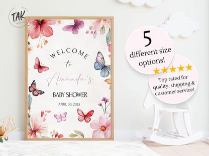 Butterfly Floral Baby Shower Welcome Sign, Floral Shower Welcome, Custom Printed Gender Neutral Custom Foam Board
