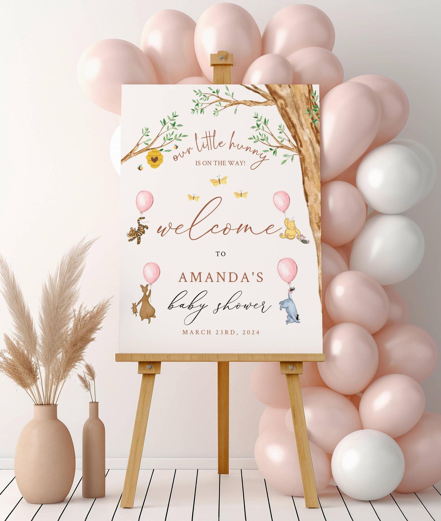 Winnie The Pooh Baby Girl Shower Welcome Sign, Pooh Baby Shower Welcome