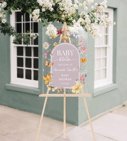 Baby in Bloom Acrylic Baby Shower Sign – Personalized Floral Welcome Sign for Spring Baby Shower, Custom Event DecorS