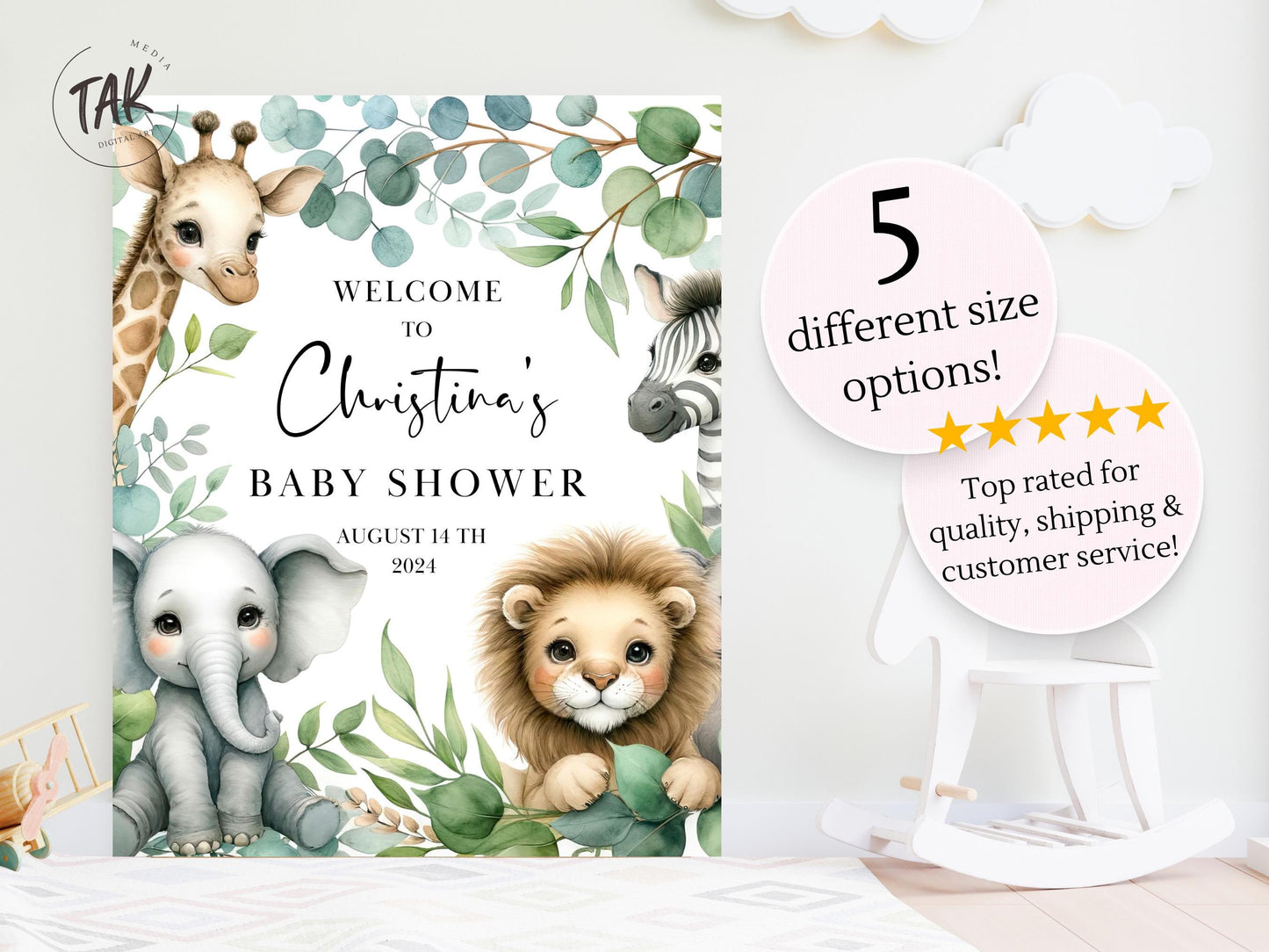 Printed Woodland Animals Baby Shower Welcome Sign, Baby Animals Shower Welcome, Printed Gender Neutral Custom Foam Board Party Welcome Sign