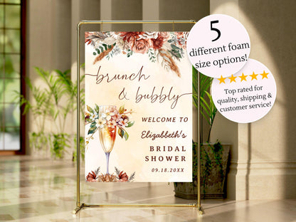Printed Brunch and Bubbly Bridal Shower Welcome Sign with Fall Florals, Custom Name Champagne Poster, Personalized Foam Board Bridal Decor