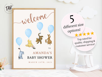 Printed Winnie The Pooh Baby Shower Welcome Sign, Pooh Baby Shower Welcome, Custom Printed Baby Boy Winnie The Pooh Foam Board Welcome Sign