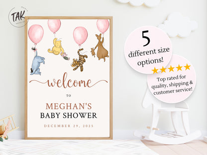Printed Winnie The Pooh Baby Shower Welcome Sign, Pooh Baby Shower Welcome, Custom Printed Baby Girl Winnie The Pooh Foam Board Welcome Sign