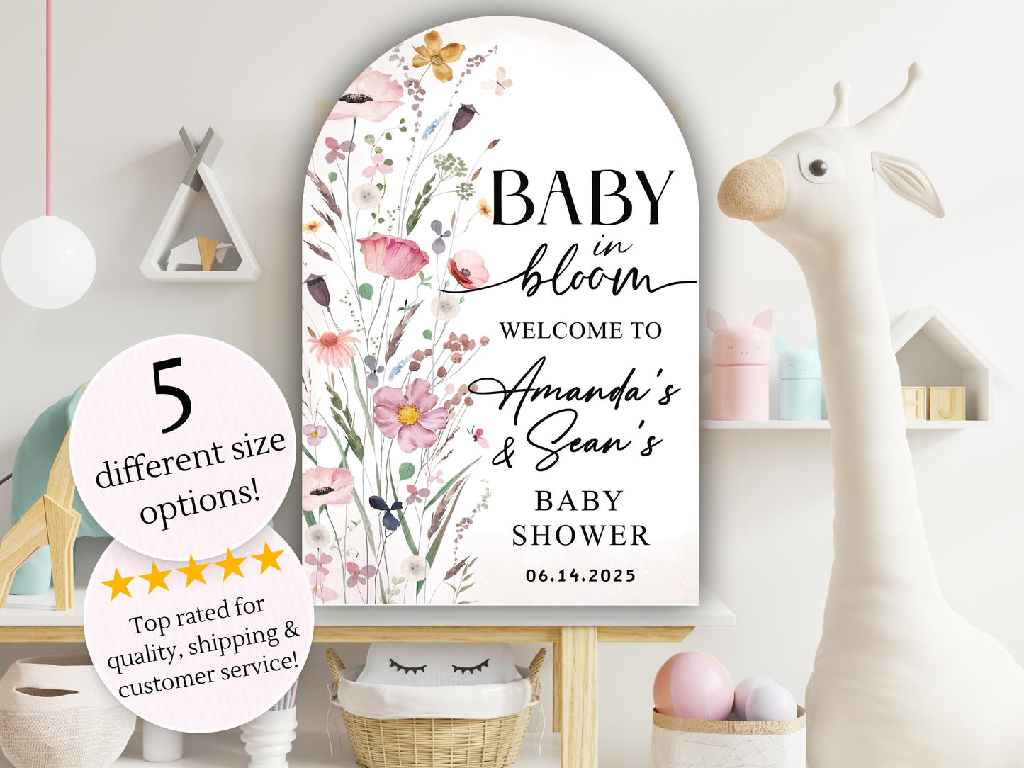 Printed Arch Baby in Bloom Baby Shower Welcome Sign, Floral Shower Welcome, Custom Printed Gender Neutral Custom Foam Board Party Welcome