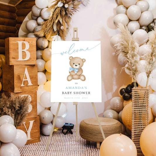 Baby Shower We Can Bearly Wait Boy Foam Welcome Sign, Baby Giant Bear