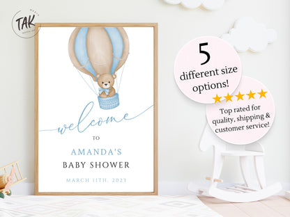 Baby Shower We Can Bearly Wait Boy Foam Welcome Sign, Baby Hot Air Balloon Bear