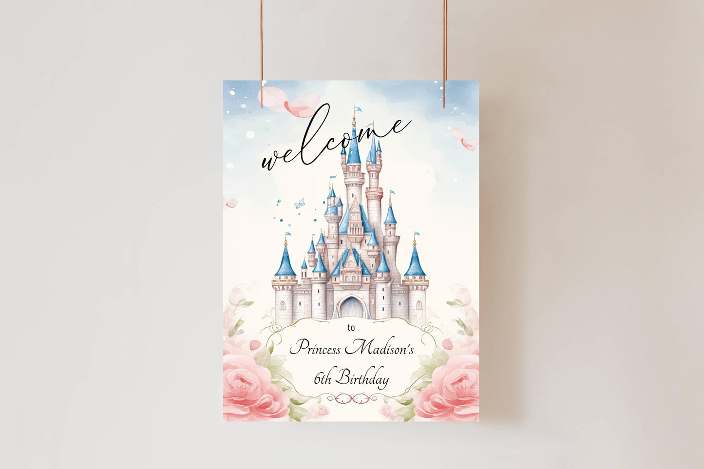 Princess Birthday Welcome Sign, Girls Princess Birthday Party Foam Welcome Sign, Printed Foam Board Welcome Sign