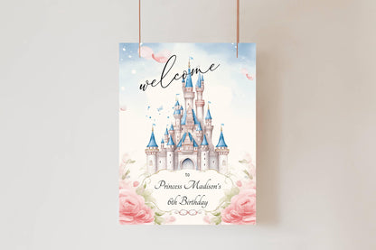 Princess Birthday Welcome Sign, Girls Princess Birthday Party Foam Welcome Sign, Printed Foam Board Welcome Sign