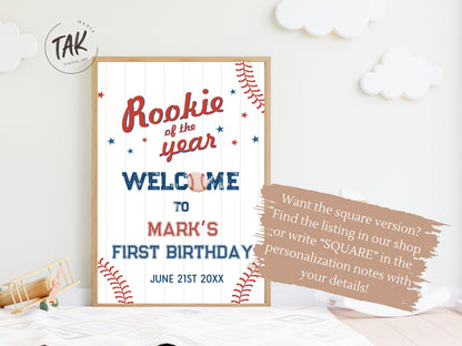 Printed Arch Baseball Rookie of the Year 1st Birthday Welcome Sign, Custom Foam Board Birthday Decor, Boy First Birthday Sports Theme Custom