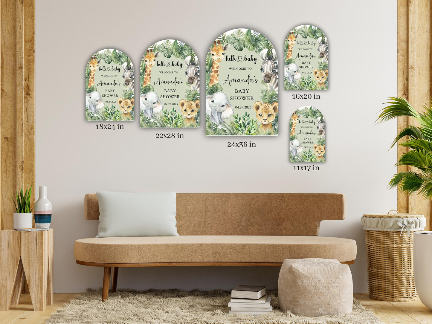 Printed Arch Jungle Theme Baby Shower Welcome Sign, Wildlife Baby Shower Welcome, Printed Gender Neutral Jungle Theme Foam Board Welcome