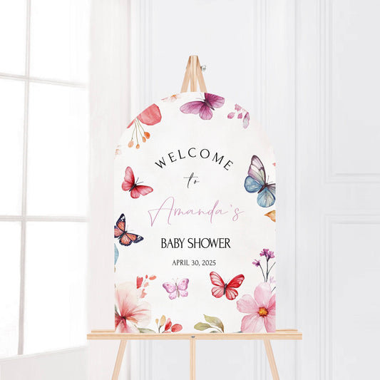 Arch Butterfly Floral Baby Shower Welcome Sign, Floral Shower Welcome, Custom Printed Gender Neutral Custom Foam Board