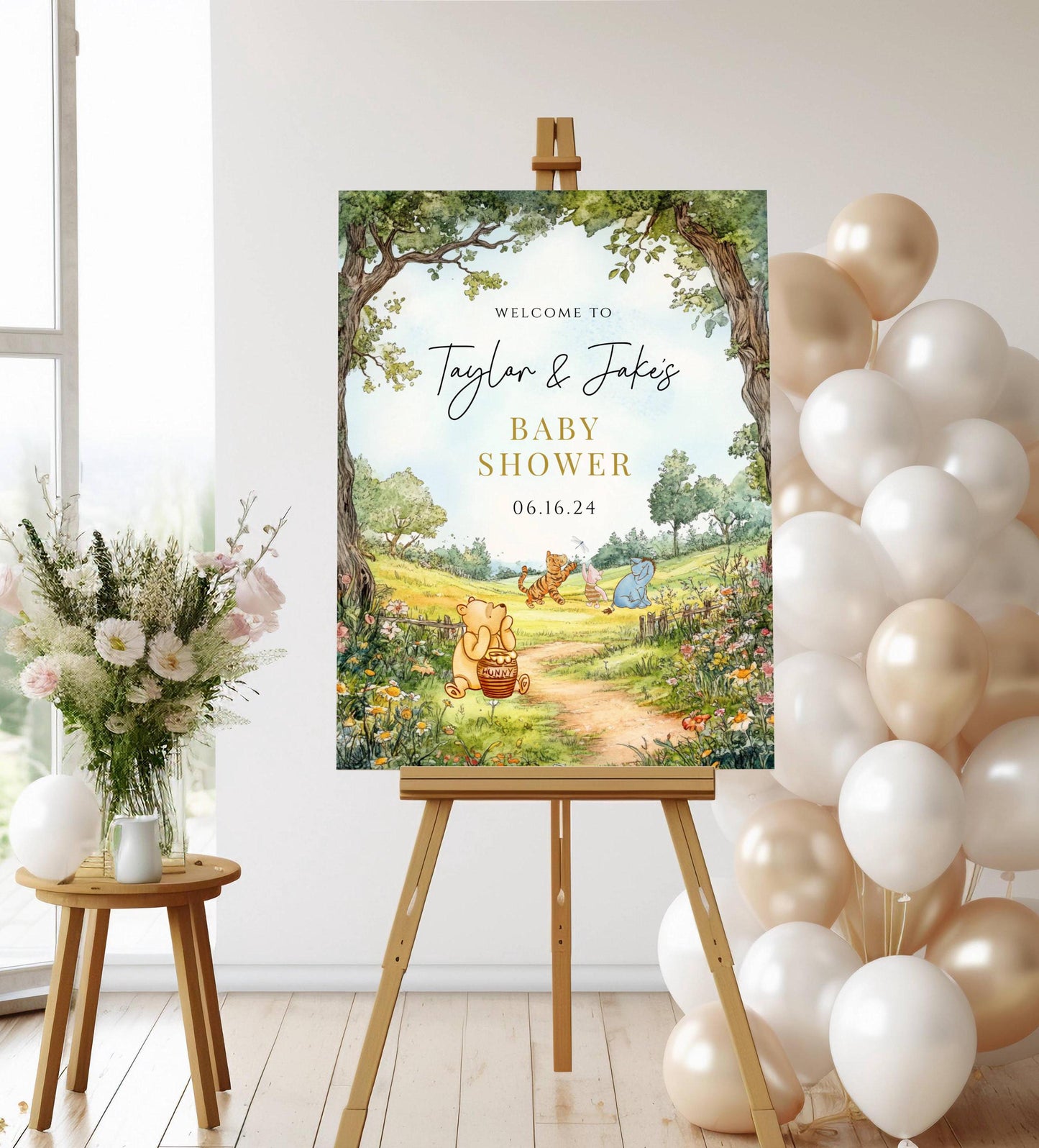 Printed Winnie The Pooh Baby Shower Welcome Sign, Pooh Baby Shower Welcome, Printed Gender Neutral Winnie The Pooh Foam Board Welcome Sign