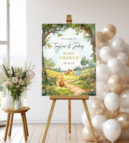 Printed Winnie The Pooh Baby Shower Welcome Sign, Pooh Baby Shower Welcome, Printed Gender Neutral Winnie The Pooh Foam Board Welcome Sign