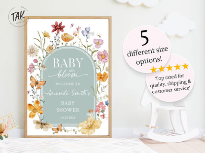 Baby in Bloom Baby Shower Welcome Sign, Baby Floral Shower Welcome, Custom Printed Gender Neutral Foam Board