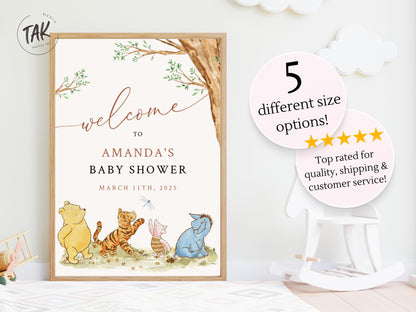 Printed Winnie The Pooh Baby Shower Welcome Sign, Pooh Baby Shower Welcome, Printed Gender Neutral Winnie The Pooh Foam Board Welcome Sign