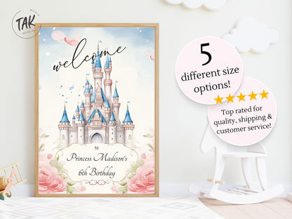 Princess Birthday Welcome Sign, Girls Princess Birthday Party Foam Welcome Sign, Printed Foam Board Welcome Sign