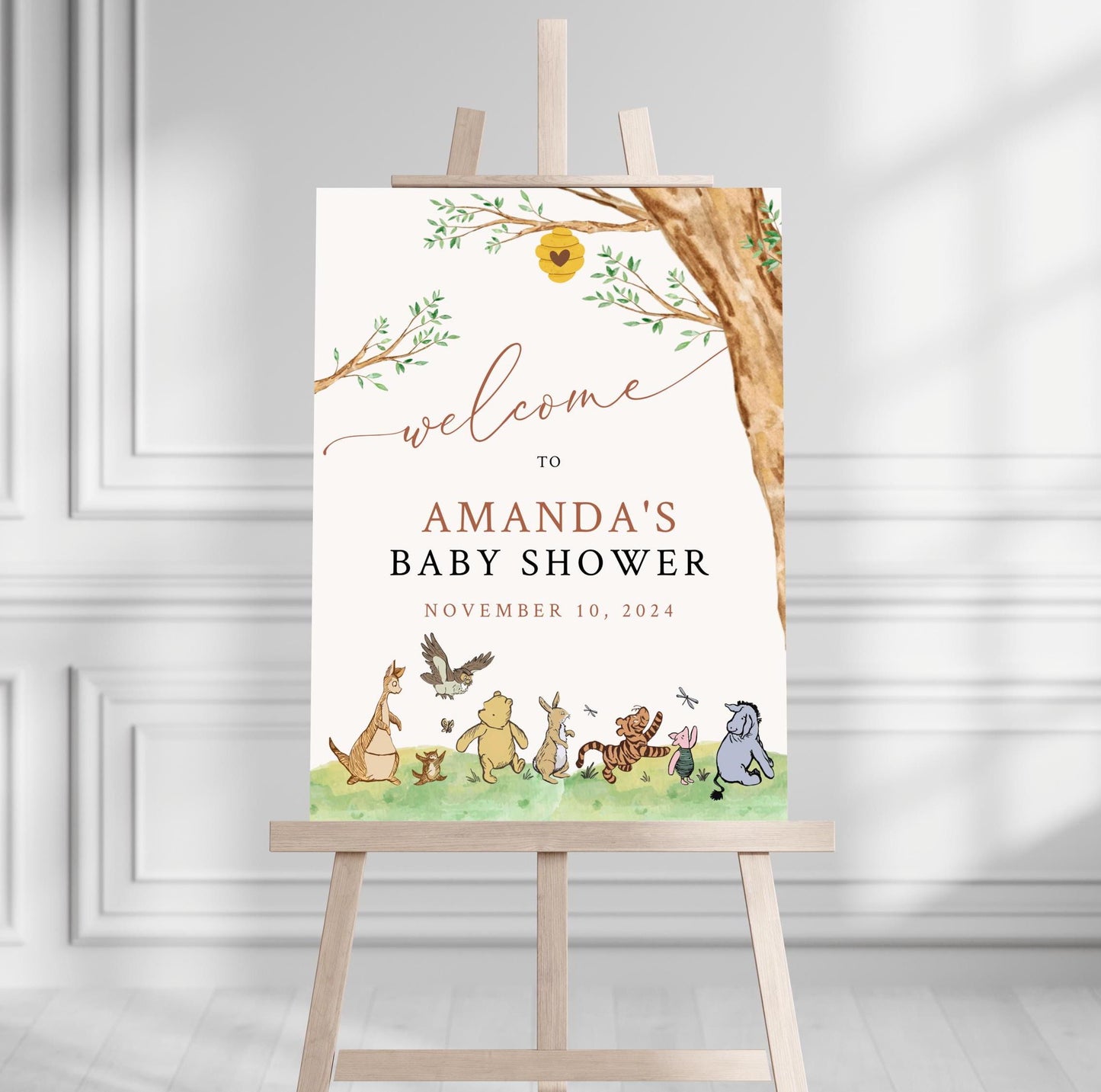 Printed Winnie The Pooh Baby Shower Welcome Sign, Pooh Baby Shower Welcome, Printed Gender Neutral Winnie The Pooh Foam Board Welcome Sign
