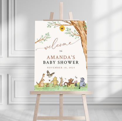 Printed Winnie The Pooh Baby Shower Welcome Sign, Pooh Baby Shower Welcome, Printed Gender Neutral Winnie The Pooh Foam Board Welcome Sign