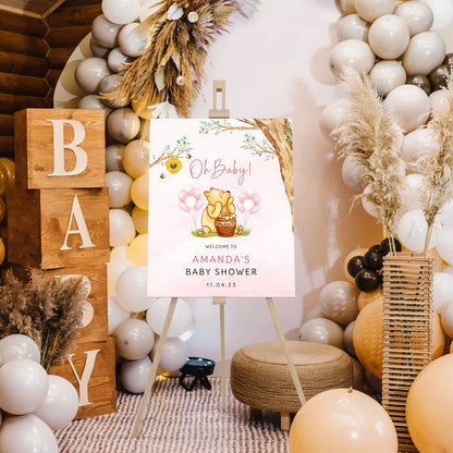 Winnie The Pooh Baby Shower Welcome Sign, Pooh Baby Shower Welcome, Custom Printed Baby Girl Winnie The Pooh Foam Board