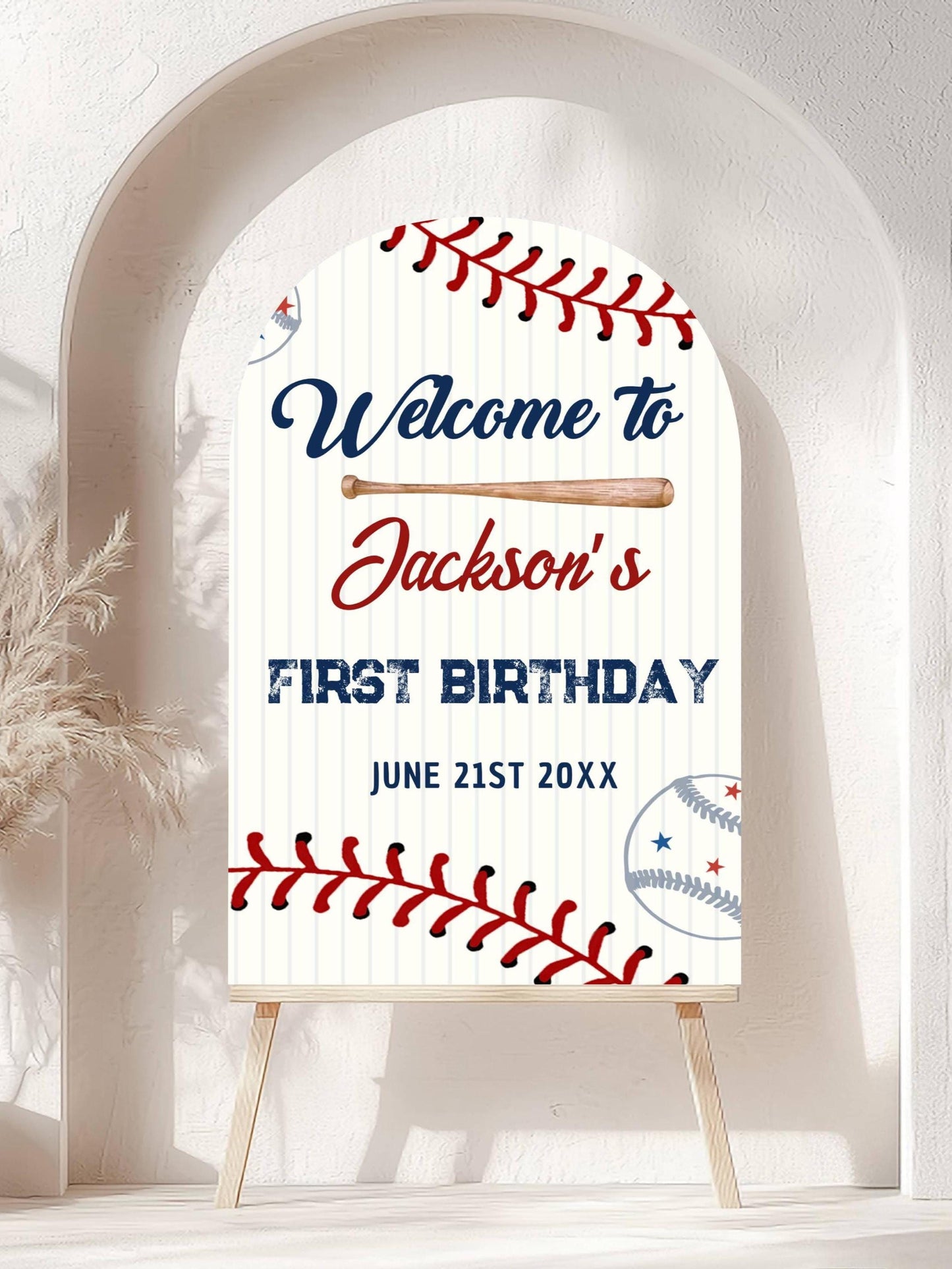 Printed Arch Baseball Rookie of the Year 1st Birthday Welcome Sign, Custom Foam Board Birthday Decor, Boy First Birthday Sports Custom Theme