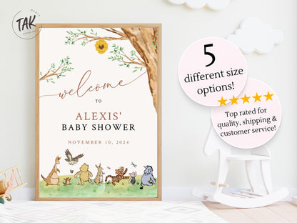Printed Winnie The Pooh Baby Shower Welcome Sign, Pooh Baby Shower Welcome, Printed Gender Neutral Winnie The Pooh Foam Board Welcome Sign