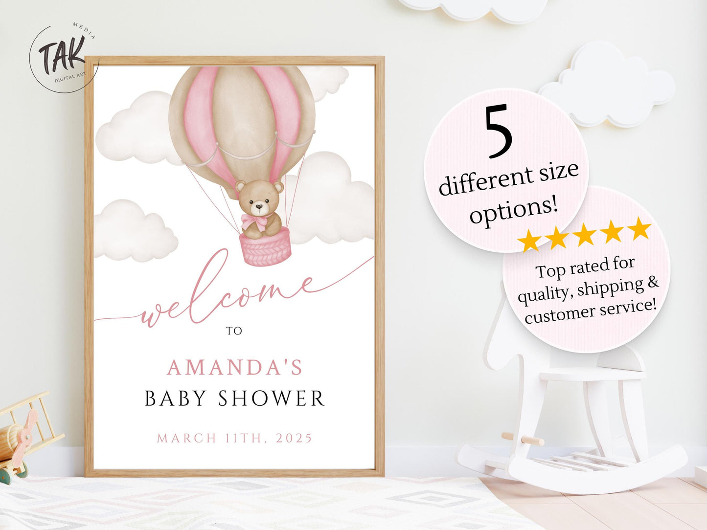Baby Shower We Can Bearly Wait Baby Girl Foam Welcome Sign