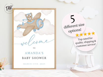 Baby Shower We Can Bearly Wait Boy Foam Welcome Sign, Baby Flying Bear