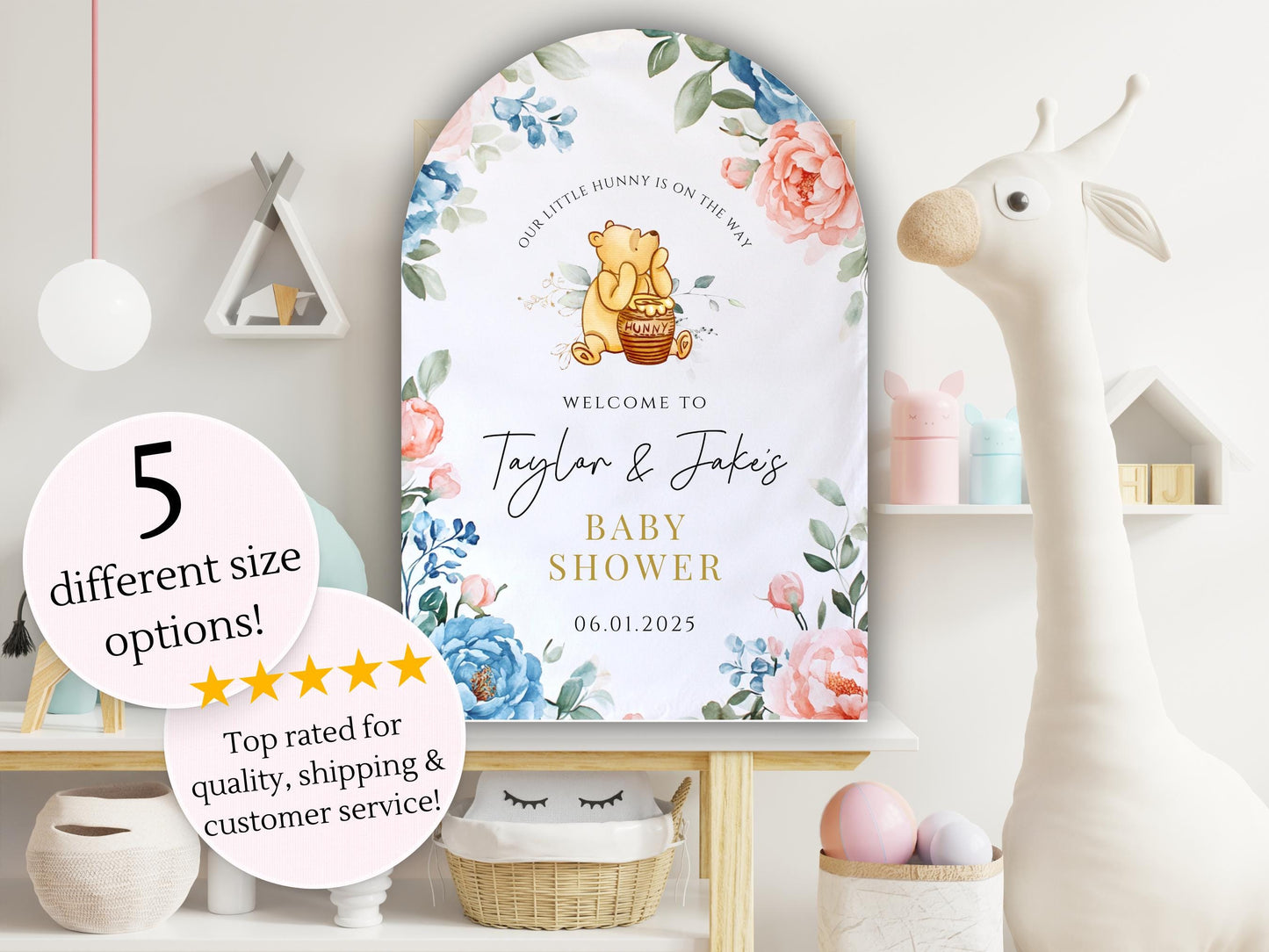 Printed Arch Winnie The Pooh Baby Shower Welcome Sign, Pooh Baby Shower Welcome, Printed Gender Neutral Winnie The Pooh Foam Board Welcome