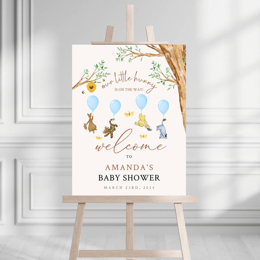 Winnie The Pooh Baby Boy Shower Welcome Sign, Pooh Baby Shower Welcome, Printed Baby Boy Winnie The Pooh Foam Board