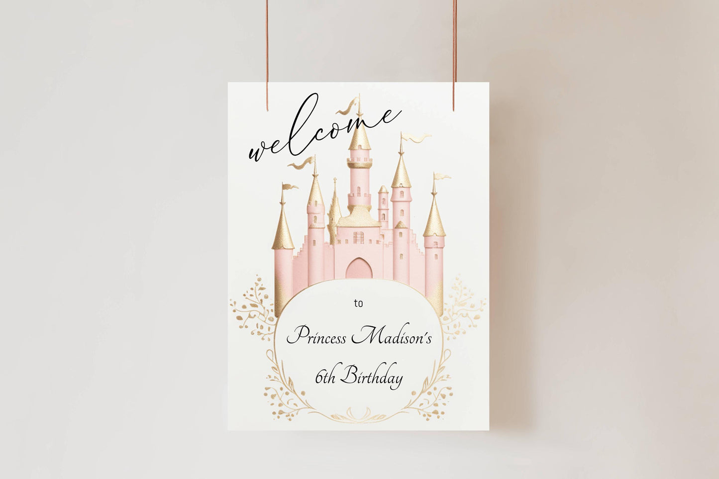 Printed Princess Birthday Welcome Sign, Girls Princess Birthday Party Foam Welcome Sign, Printed Foam Board Welcome Sign, Princess Party