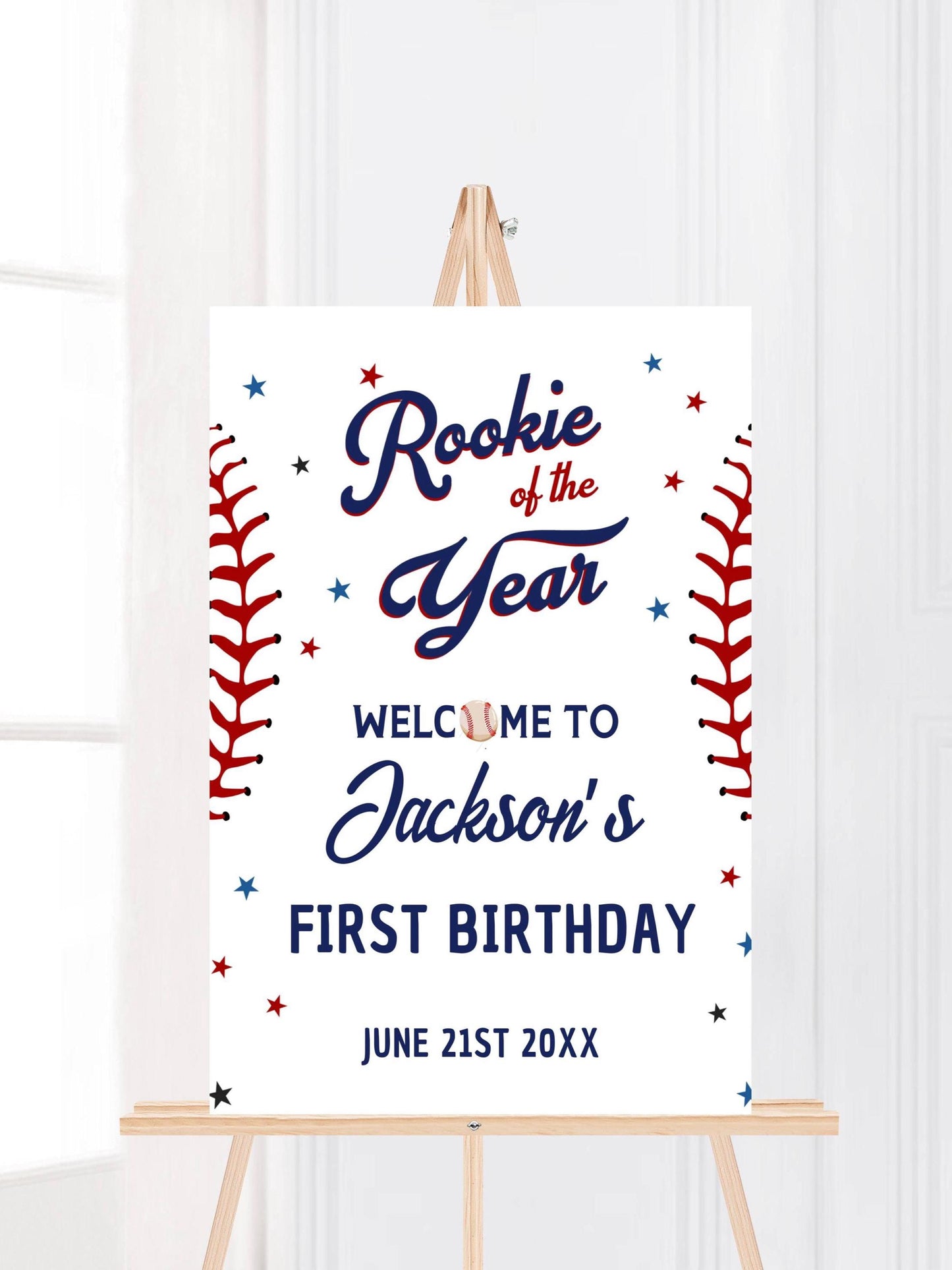 Printed Baseball Rookie of the Year 1st Birthday Welcome Sign, Custom Foam Board Birthday Decor, Boy First Birthday Sports Theme Custom Sign