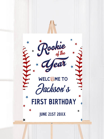 Printed Baseball Rookie of the Year 1st Birthday Welcome Sign, Custom Foam Board Birthday Decor, Boy First Birthday Sports Theme Custom Sign