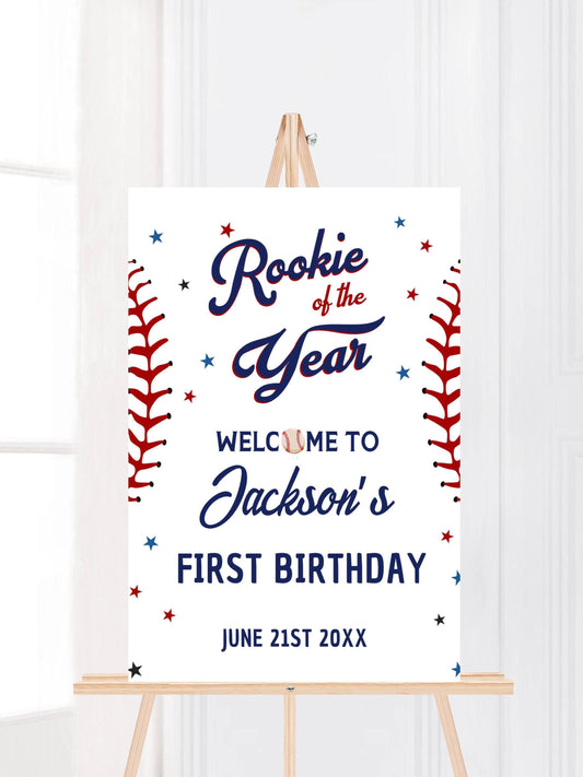 Printed Baseball Rookie of the Year 1st Birthday Welcome Sign, Custom Foam Board Birthday Decor, Boy First Birthday Sports Theme Custom Sign
