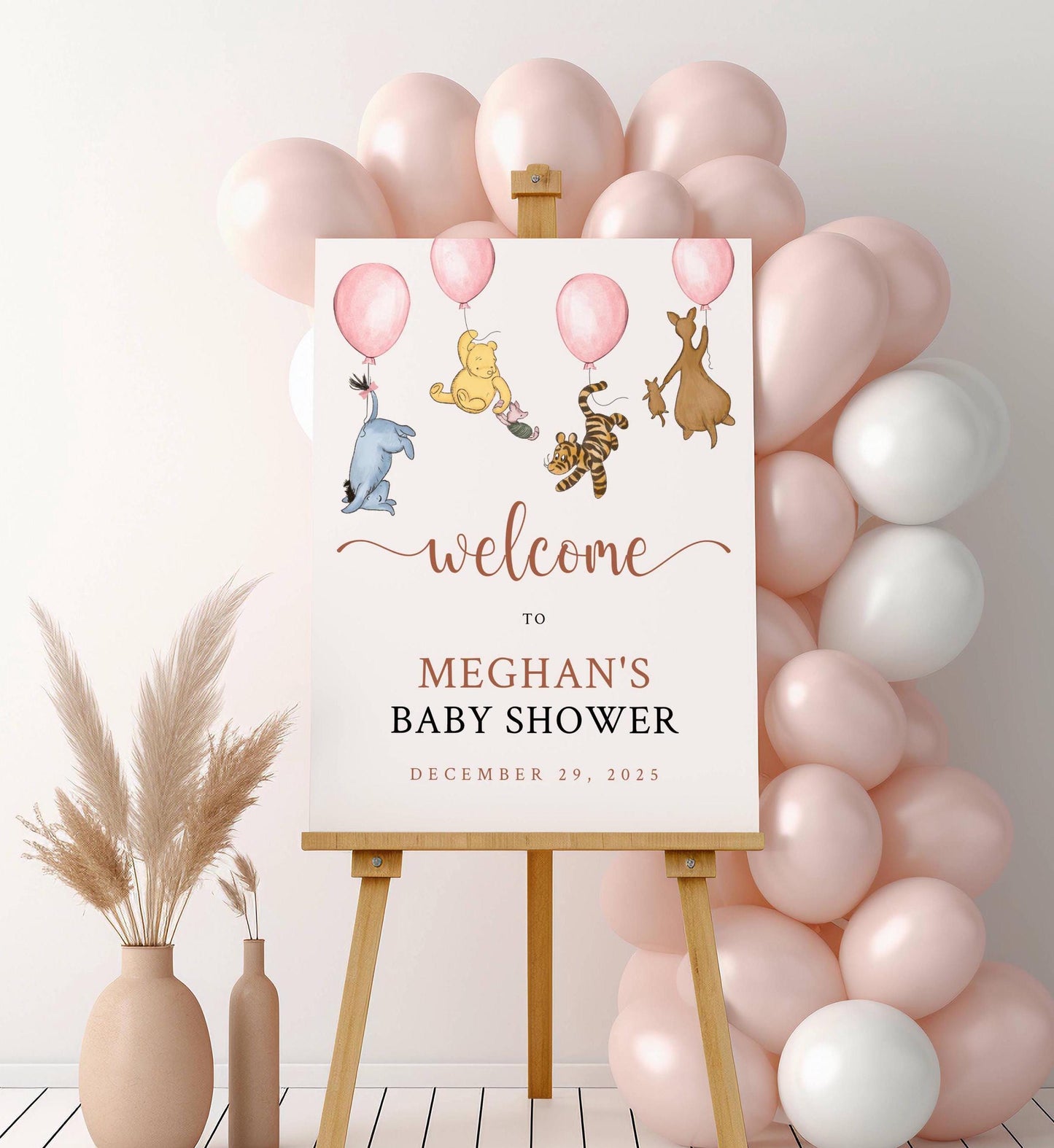 Printed Winnie The Pooh Baby Shower Welcome Sign, Pooh Baby Shower Welcome, Custom Printed Baby Girl Winnie The Pooh Foam Board Welcome Sign