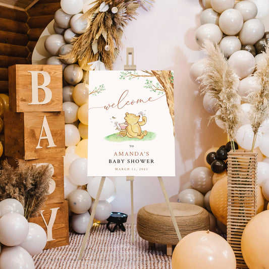 Winnie The Pooh Baby Shower Welcome Sign, Pooh Baby Shower Welcome, Printed Gender Neutral Winnie The Pooh Foam Board