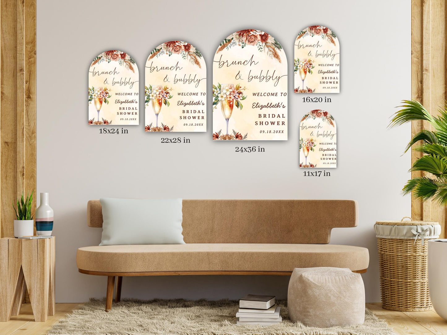 Printed Arch Brunch and Bubbly Bridal Shower Welcome Sign Fall Florals, Custom Name Champagne Poster, Personalized Foam Board Bridal Decor