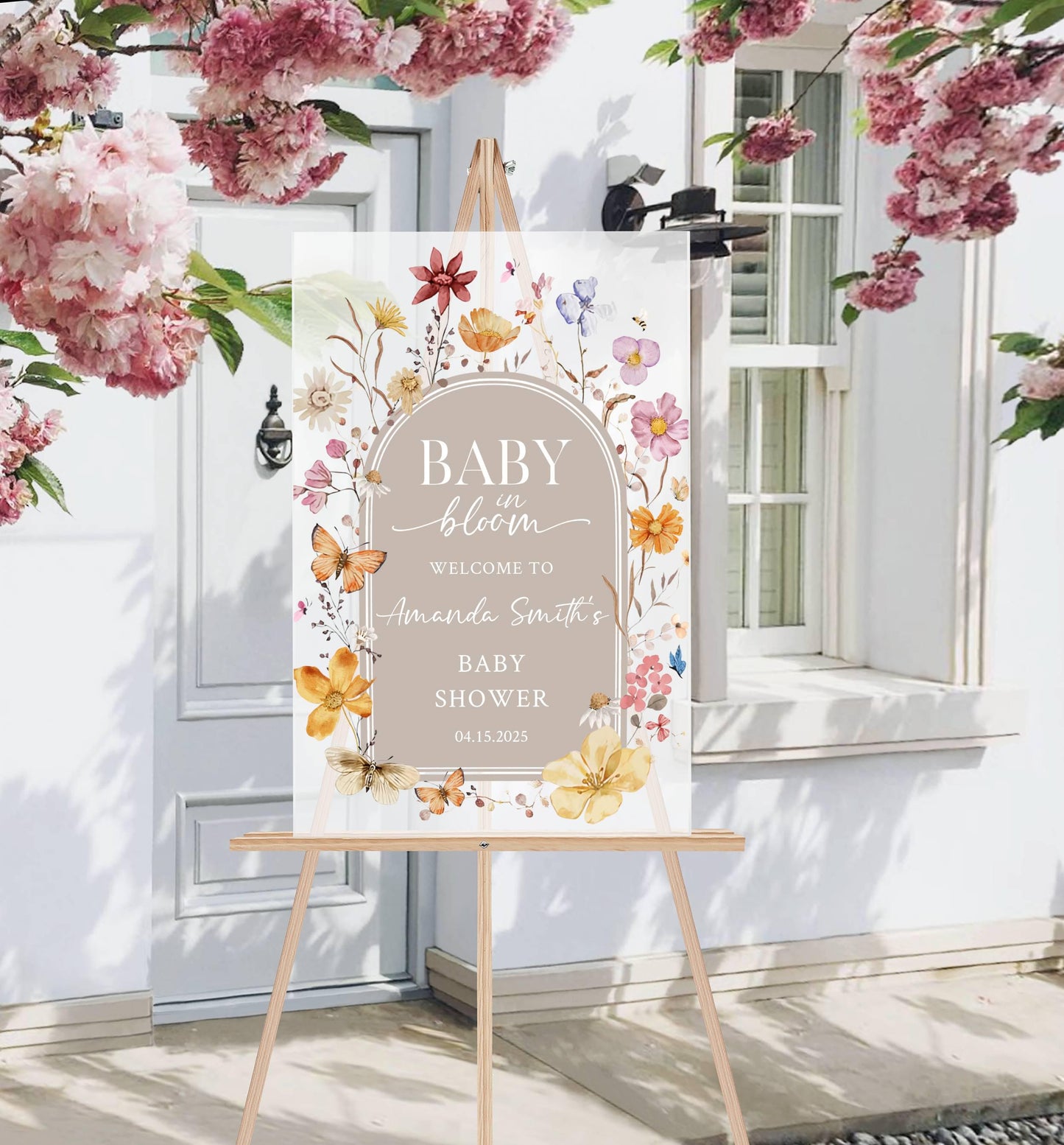 Baby in Bloom Acrylic Baby Shower Sign – Personalized Floral Welcome Sign for Spring Baby Shower
