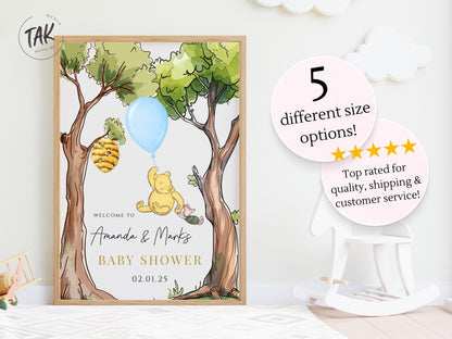 Printed Winnie The Pooh Baby Shower Welcome Sign, Custom Pooh Baby Shower Welcome, Printed Baby Boy Winnie The Pooh Foam Board Welcome Sign