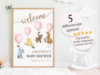 Printed Winnie The Pooh Baby Shower Welcome Sign, Pooh Baby Shower Welcome, Custom Printed Baby Girl Winnie The Pooh Foam Board Welcome Sign