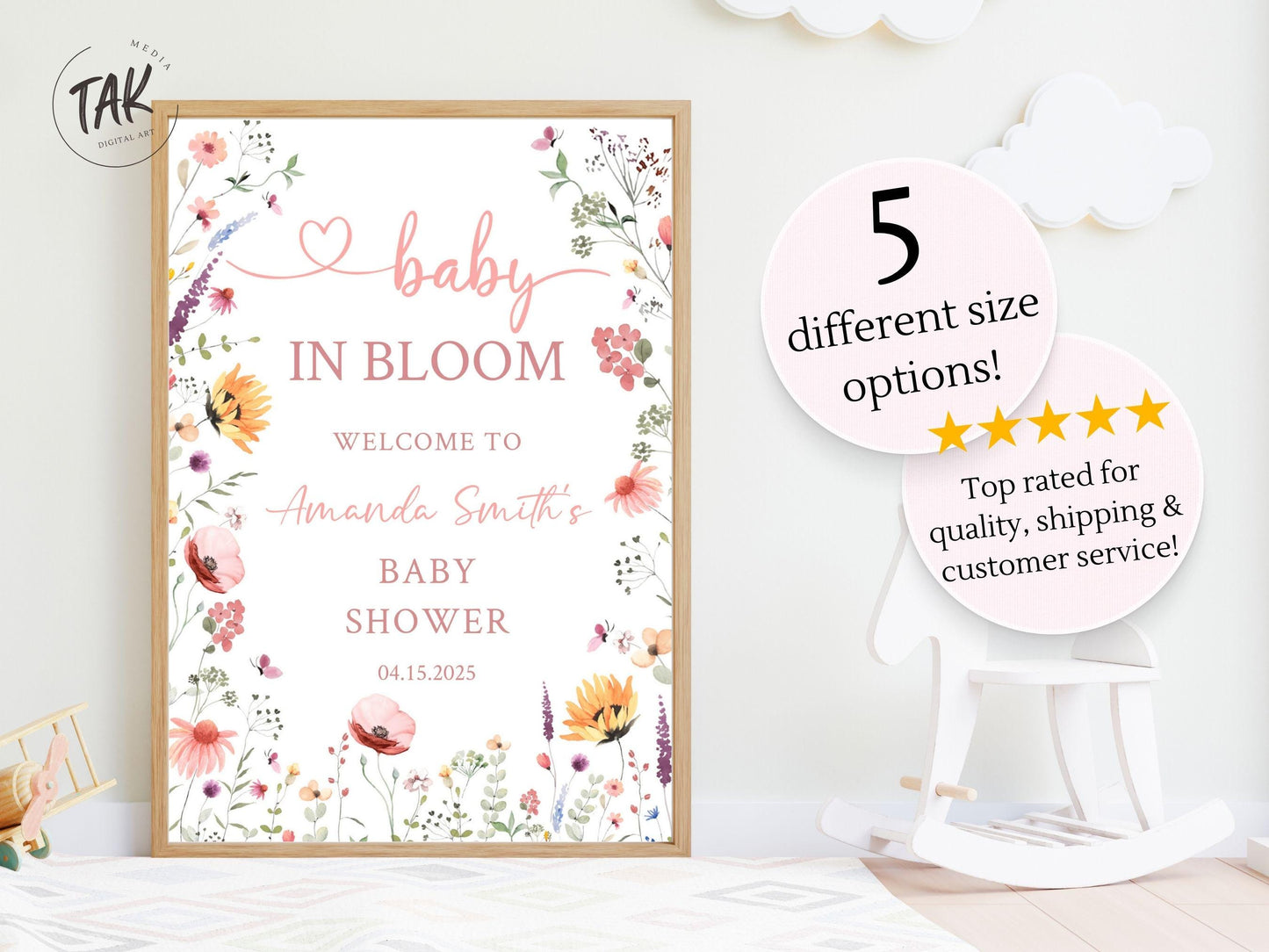 Baby in Bloom Baby Shower Welcome Sign, Baby Floral Shower Welcome