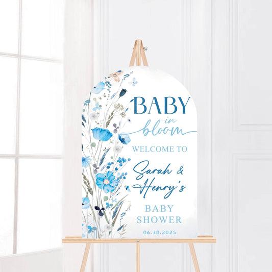Printed Arch Baby in Bloom Baby Shower Boy Welcome Sign, Floral Shower Welcome, Custom Printed Baby Boy Blue Custom Foam Board Party Welcome