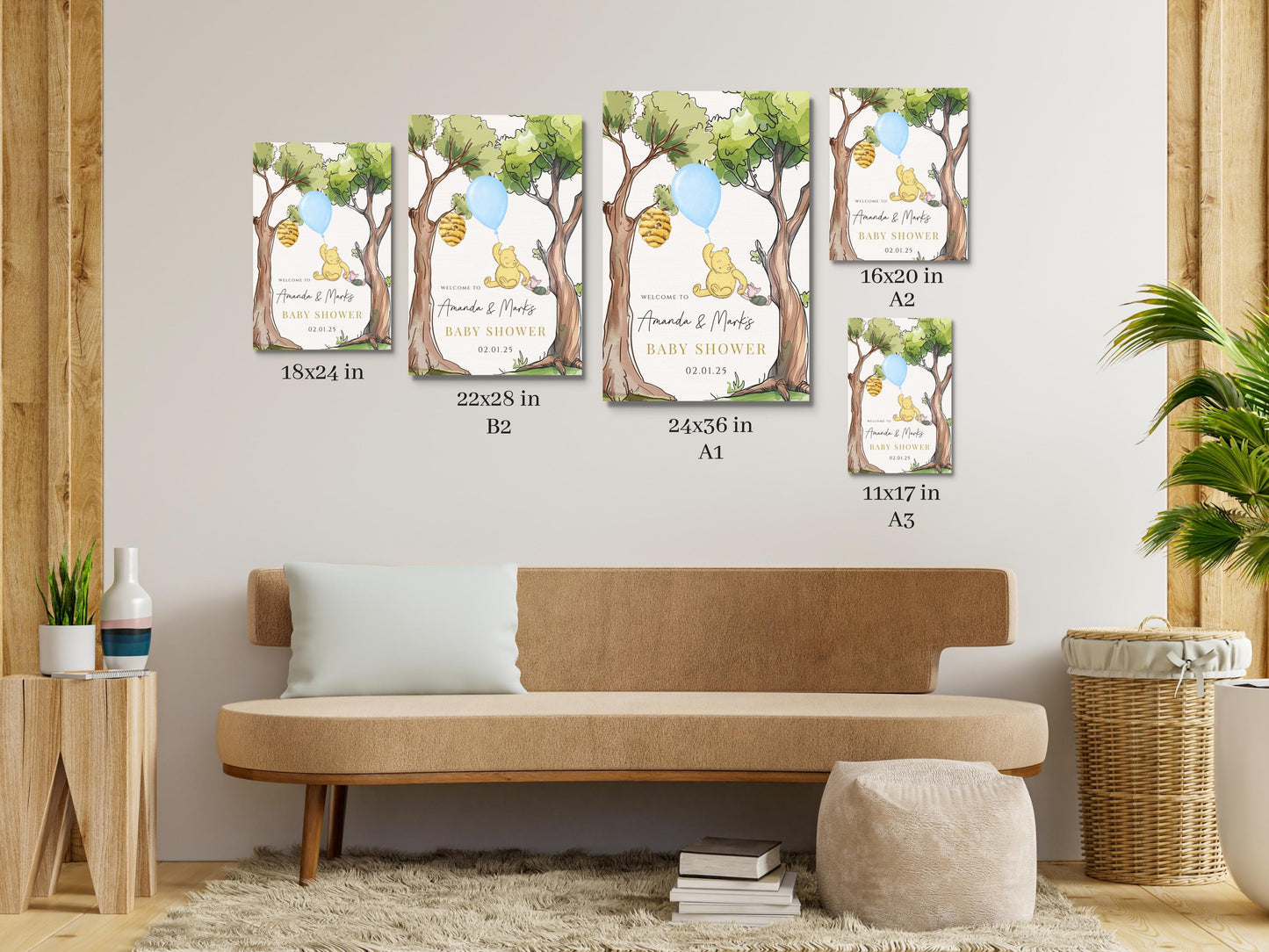 Printed Winnie The Pooh Baby Shower Welcome Sign, Custom Pooh Baby Shower Welcome, Printed Baby Boy Winnie The Pooh Foam Board Welcome Sign