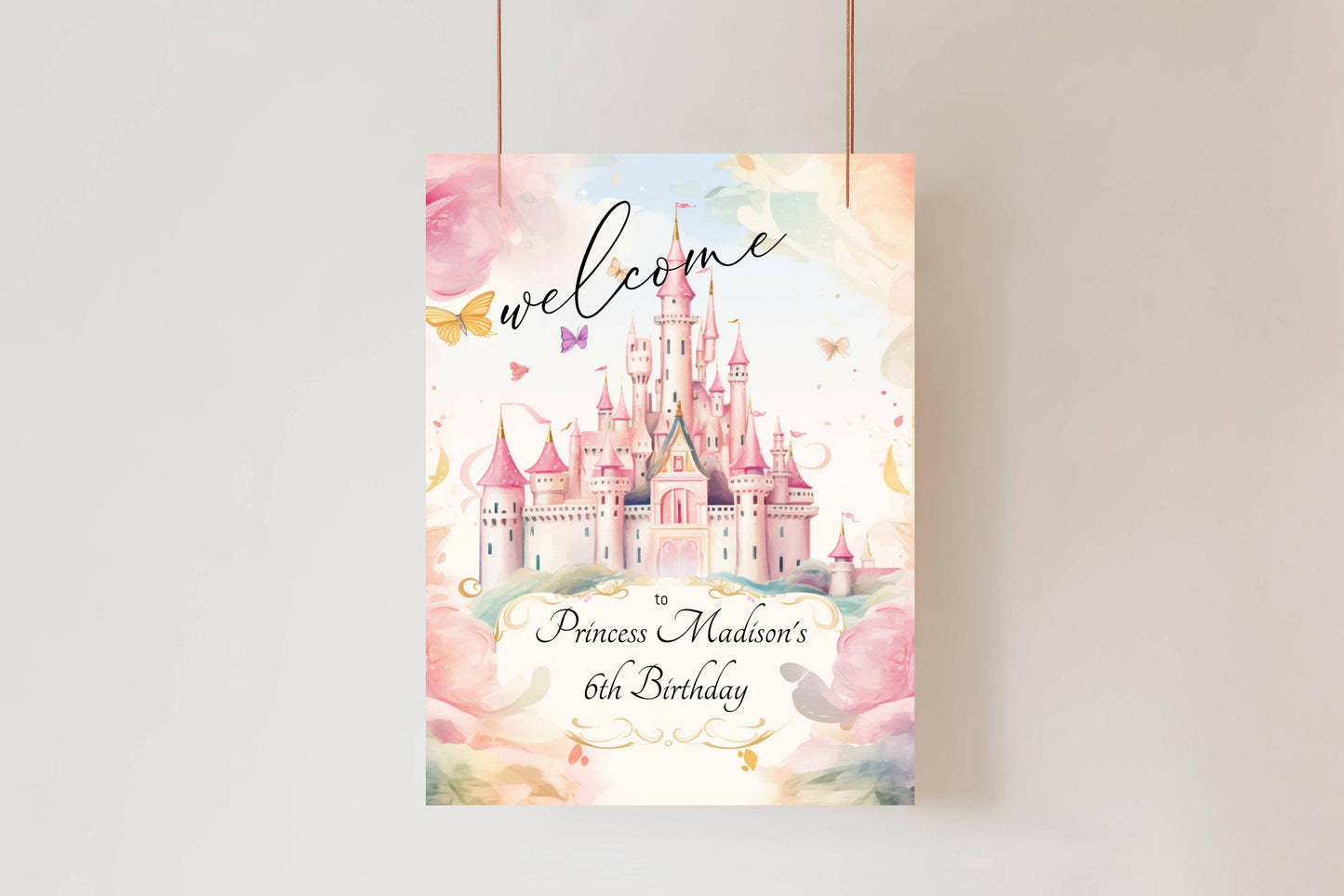 Princess Birthday Welcome Sign, Girls Princess Birthday Party Foam Welcome Sign, Printed Foam Board Welcome Sign